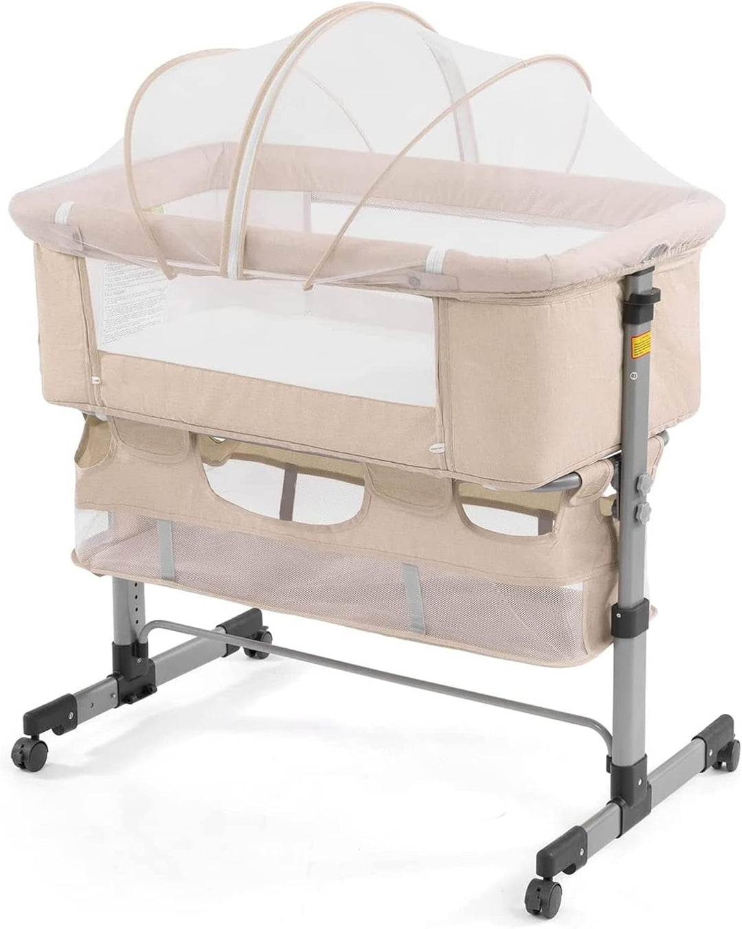 3In1 Bedside Crib for Girl or Boy, Bedside Sleeper for Baby Portable and Adjustable Crib with Mosquito Net for Newborn Baby,Deep Khaki - Absolute Discounts