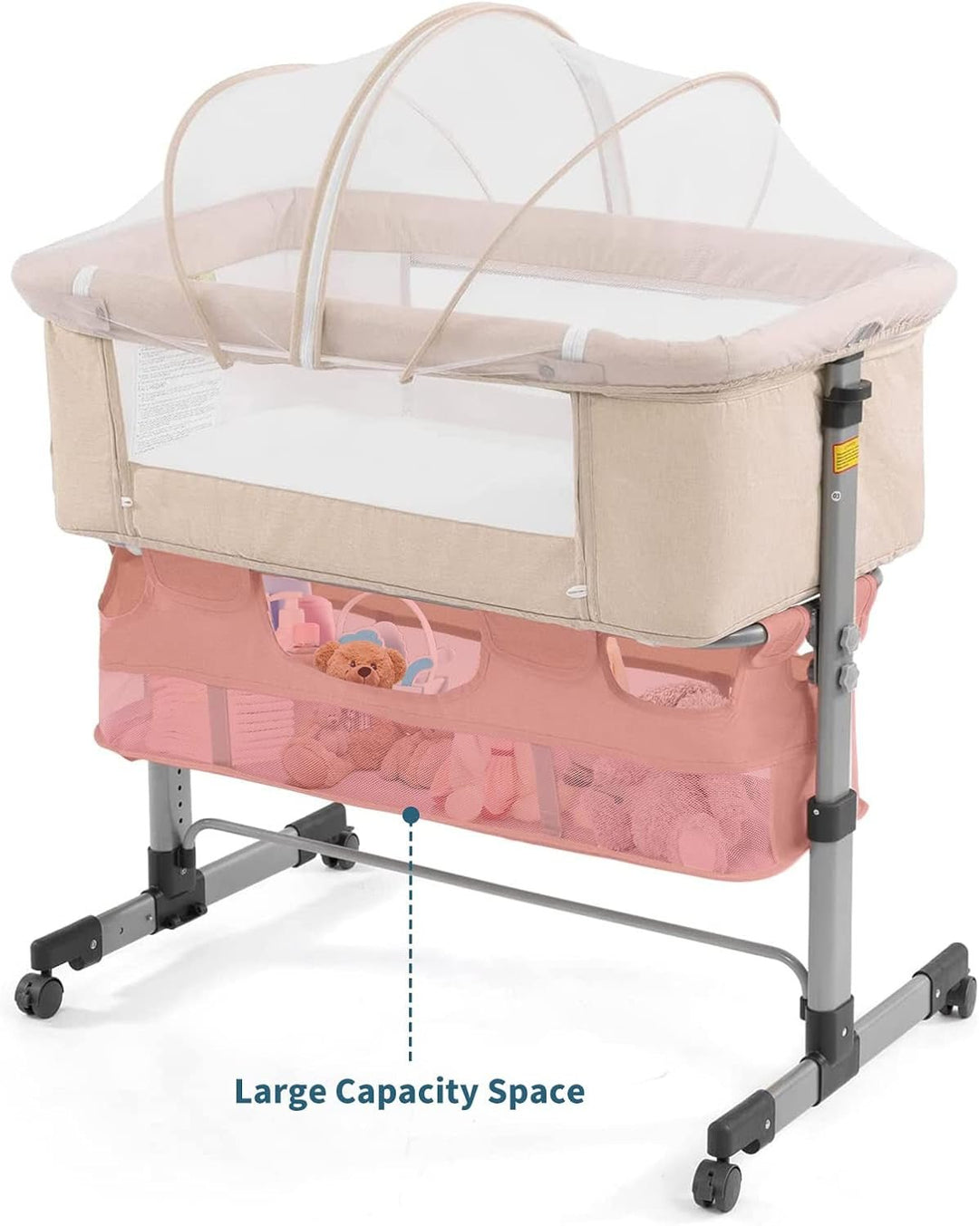3In1 Bedside Crib for Girl or Boy, Bedside Sleeper for Baby Portable and Adjustable Crib with Mosquito Net for Newborn Baby,Deep Khaki - Absolute Discounts