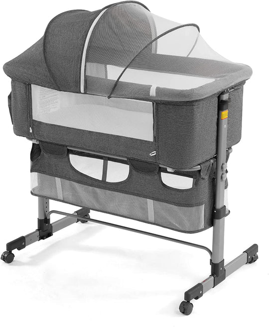 3In1 Bedside Crib for Girl or Boy, Bedside Sleeper for Baby Portable and Adjustable Crib with Mosquito Net for Newborn Baby,Deep Khaki - Absolute Discounts