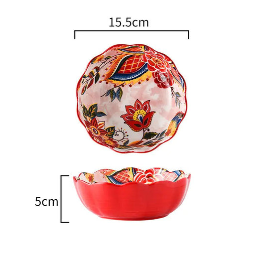 Japanese Style Painted Ceramic Bowl and Plate Set - Absolute Discounts