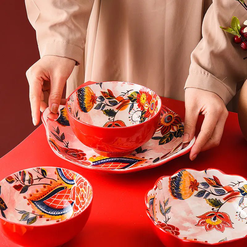 Japanese Style Painted Ceramic Bowl and Plate Set - Absolute Discounts