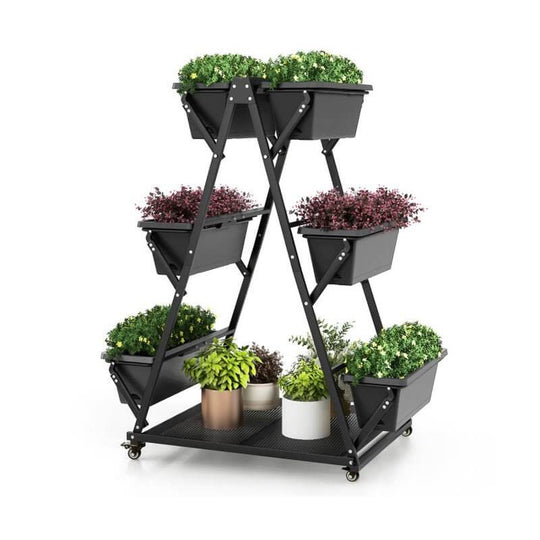 3 - Tier Vertical Raised Garden Bed with 4 Wheels and 6 Container Boxes - Absolute Discounts