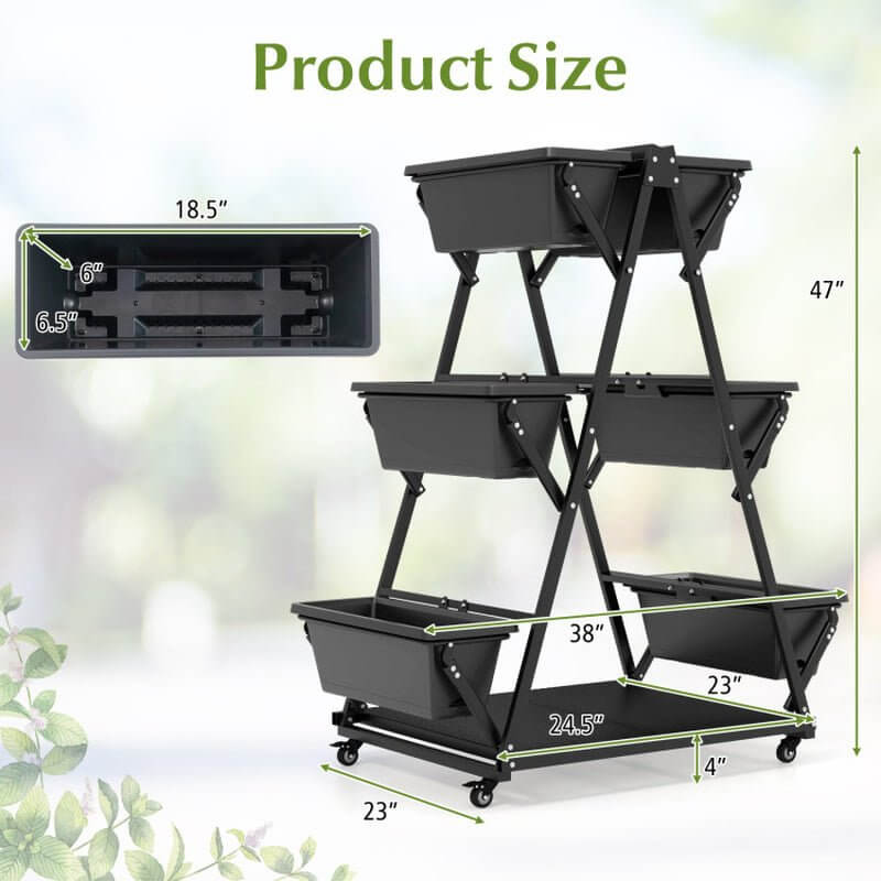 3 - Tier Vertical Raised Garden Bed with 4 Wheels and 6 Container Boxes - Absolute Discounts