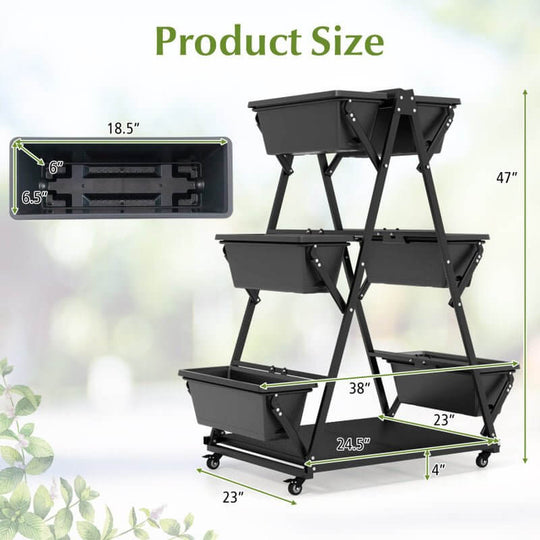3 - Tier Vertical Raised Garden Bed with 4 Wheels and 6 Container Boxes - Absolute Discounts