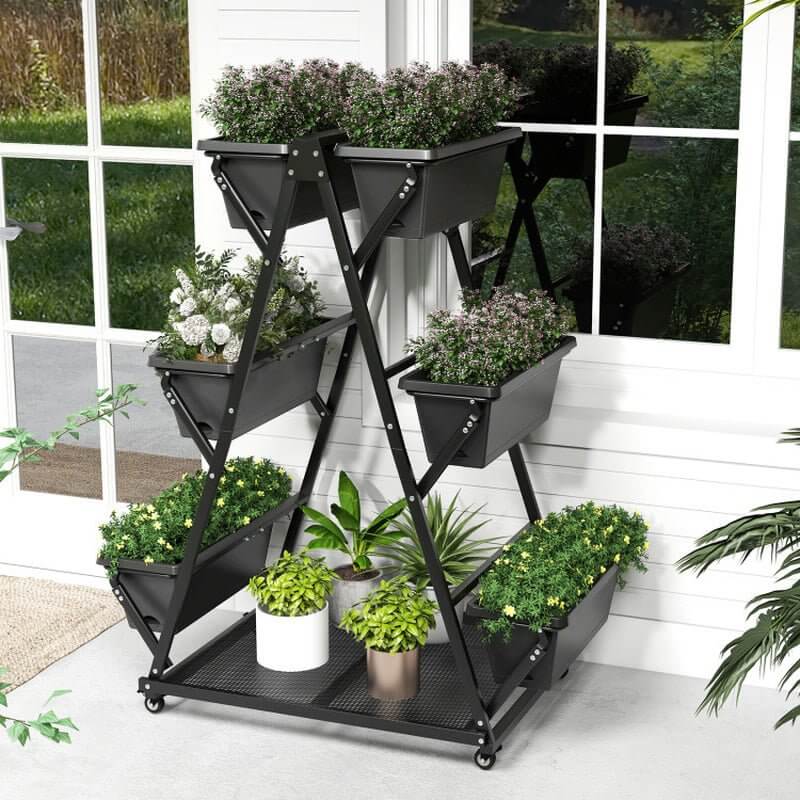 3 - Tier Vertical Raised Garden Bed with 4 Wheels and 6 Container Boxes - Absolute Discounts