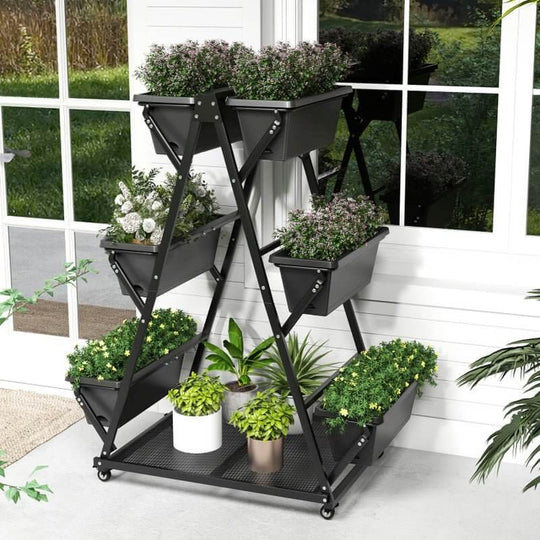 3 - Tier Vertical Raised Garden Bed with 4 Wheels and 6 Container Boxes - Absolute Discounts