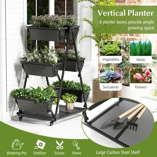 3 - Tier Vertical Raised Garden Bed with 4 Wheels and 6 Container Boxes - Absolute Discounts