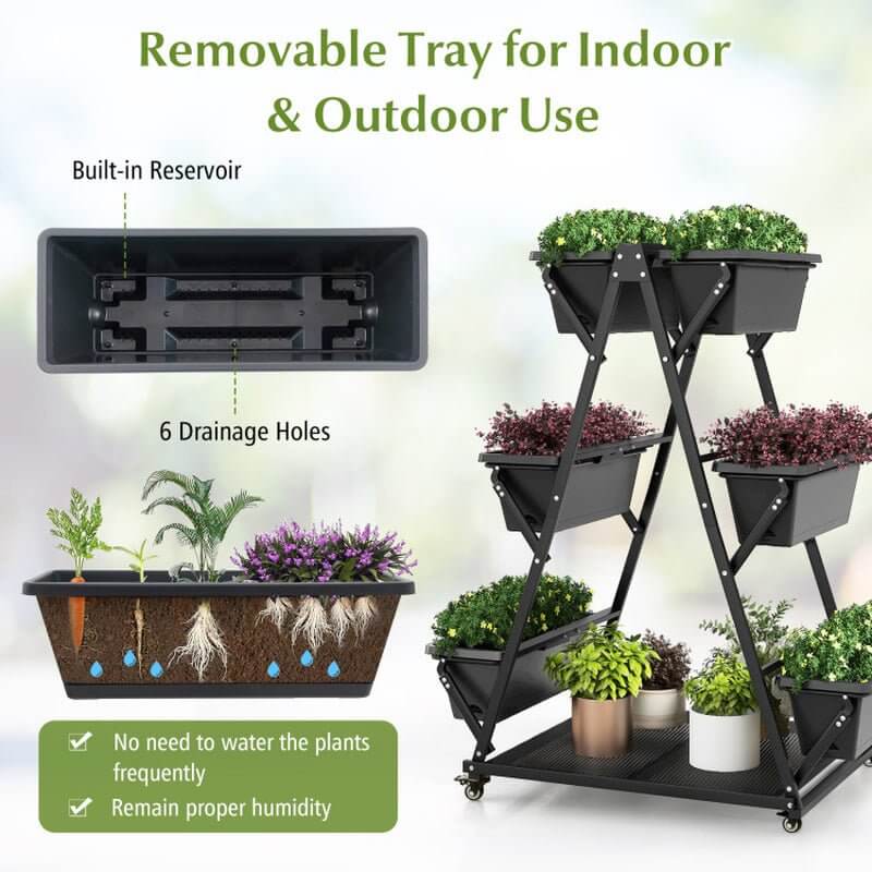 3 - Tier Vertical Raised Garden Bed with 4 Wheels and 6 Container Boxes - Absolute Discounts