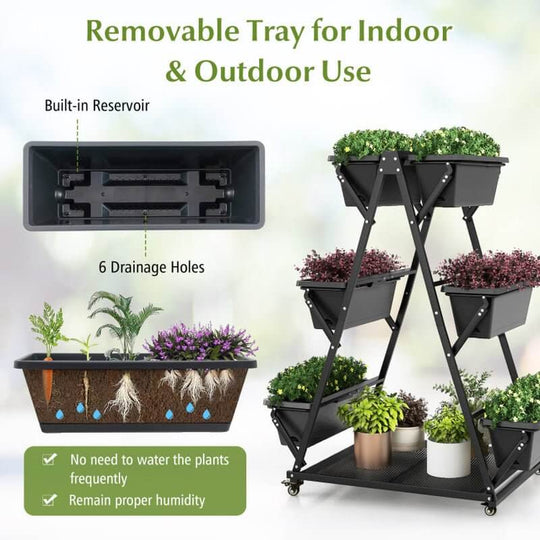 3 - Tier Vertical Raised Garden Bed with 4 Wheels and 6 Container Boxes - Absolute Discounts