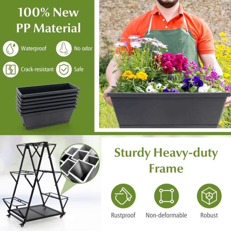 3 - Tier Vertical Raised Garden Bed with 4 Wheels and 6 Container Boxes - Absolute Discounts