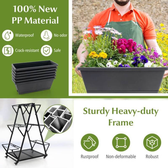 3 - Tier Vertical Raised Garden Bed with 4 Wheels and 6 Container Boxes - Absolute Discounts
