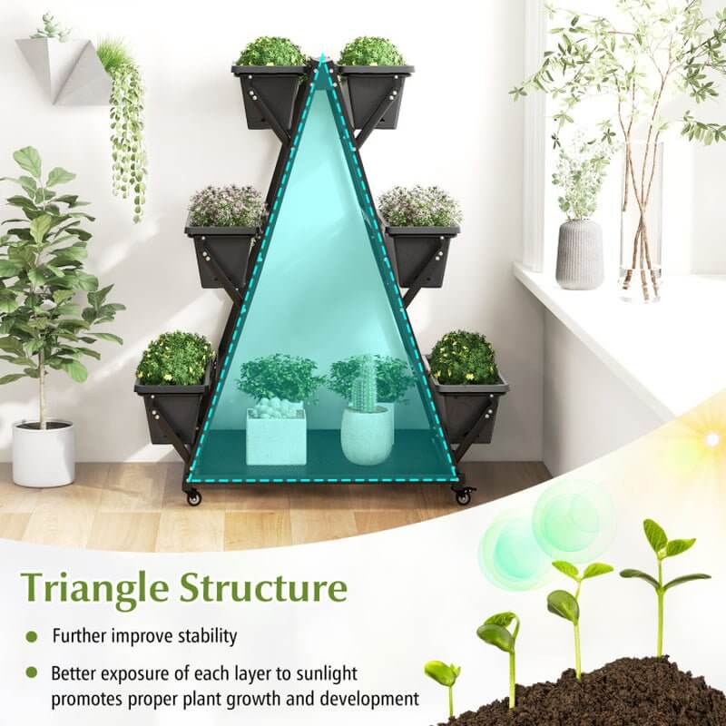 3 - Tier Vertical Raised Garden Bed with 4 Wheels and 6 Container Boxes - Absolute Discounts