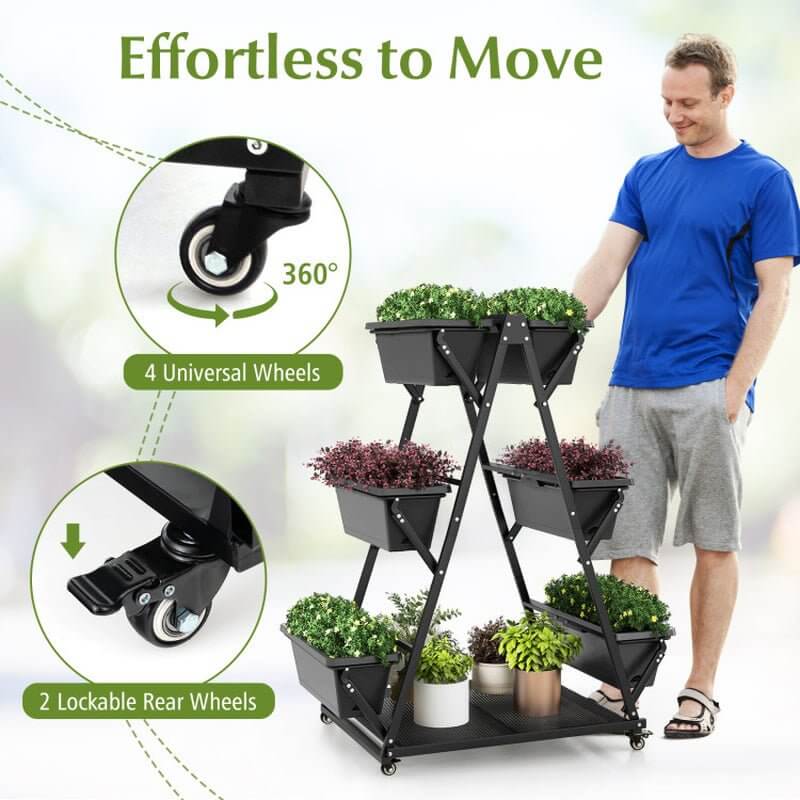 3 - Tier Vertical Raised Garden Bed with 4 Wheels and 6 Container Boxes - Absolute Discounts