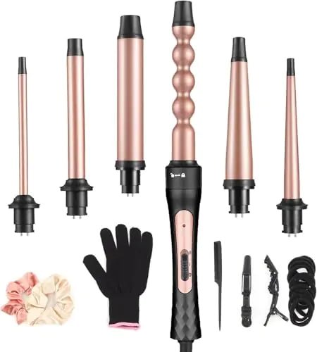 6 in 1 Curling Iron Professional Curling Wand Set Fast Heating Hair Curler with 6 Interchangeable Ceramic Barrels (0.35 to 1.25) for Women Quick Create Hairstyle in All Hair Type - Absolute Discounts