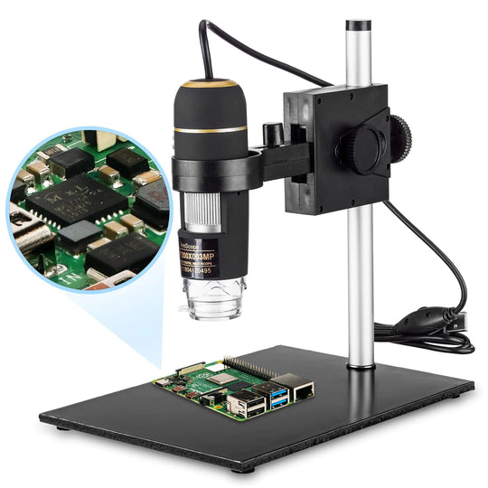 Amscope UTP200X003MP Digital 2MP USB Microscope 10X - 200X Magnification Built - In Eight LED Light Source Table Stand Includes Software CD Black - Absolute Discounts
