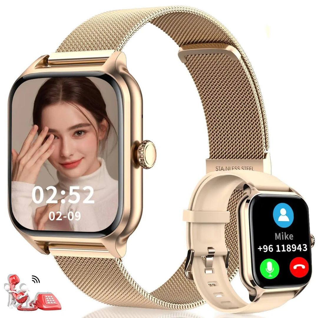 Yaahoony Smart Watch 1.81" Touch Screen Smartwatch for Women (Beige and Gold) Fitness Tracker with Step Calorie Counter/Sleep Monitor - Call Receive/Dial Watch Compatible with iOS and Android Phones - Absolute Discounts