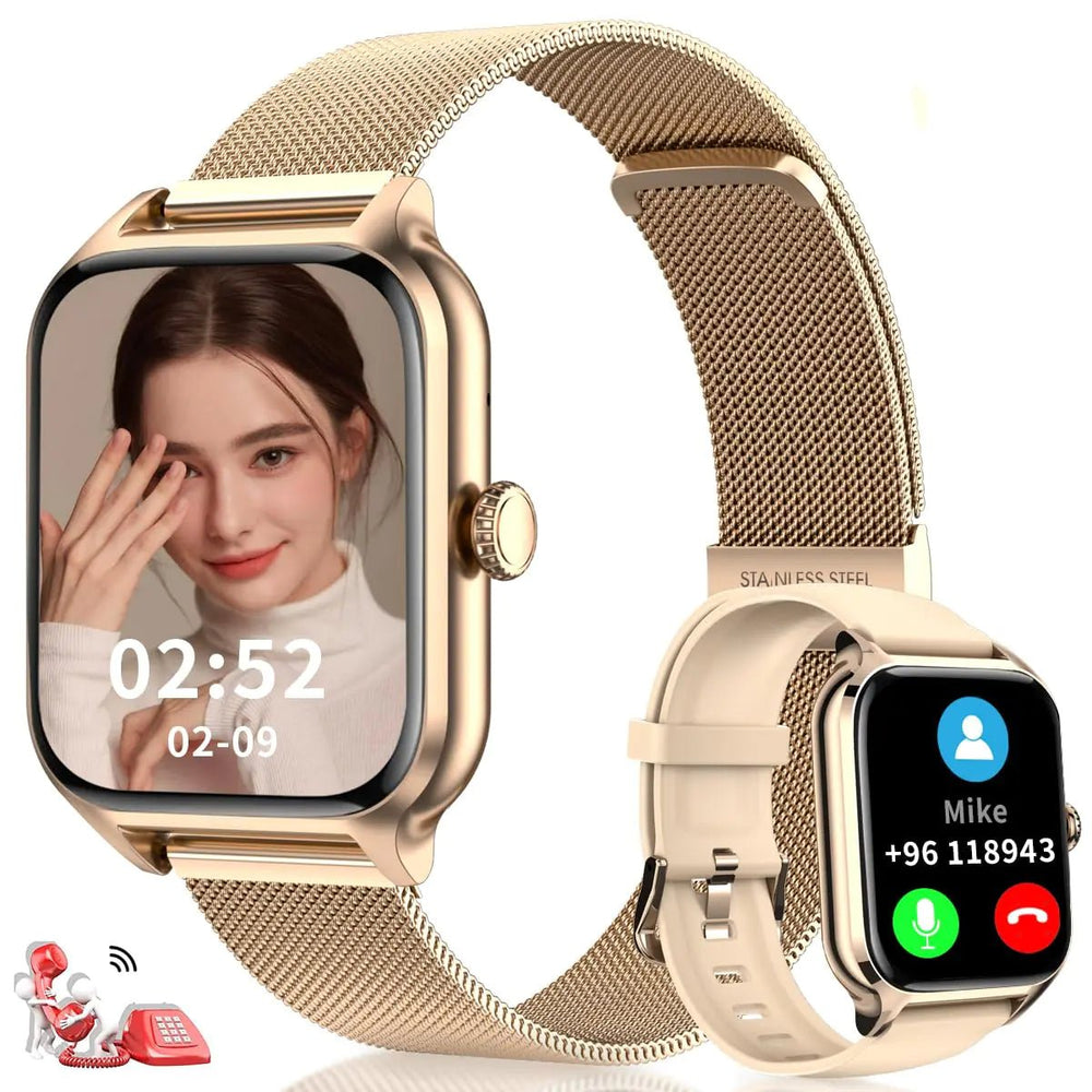 Yaahoony Smart Watch 1.81" Touch Screen Smartwatch for Women (Beige and Gold) Fitness Tracker with Step Calorie Counter/Sleep Monitor - Call Receive/Dial Watch Compatible with iOS and Android Phones - Absolute Discounts