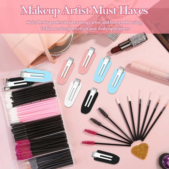 Disposable Makeup Applicators Kit with Triangle Puff Mixing Palette, Artist Supplies Disposable Mascara Wands, Lip Brushes, Hair Clips Powder Puffs for Face with Storage Box - Absolute Discounts