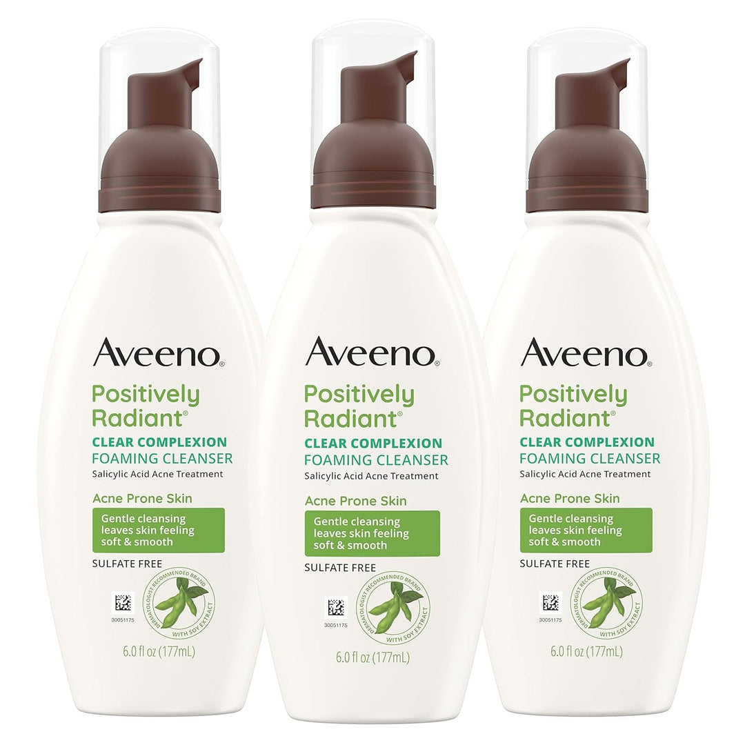 Aveeno Clear Complexion Foaming Oil - Free Facial Cleanser with Soy Extract & 0.5% Salicylic Acid, Acne Treatment Face Wash for Acne - Prone Skin, Sulfate - Free & Hypoallergenic, 6 Fl. Oz - Absolute Discounts