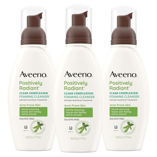 Aveeno Clear Complexion Foaming Oil - Free Facial Cleanser with Soy Extract & 0.5% Salicylic Acid, Acne Treatment Face Wash for Acne - Prone Skin, Sulfate - Free & Hypoallergenic, 6 Fl. Oz - Absolute Discounts