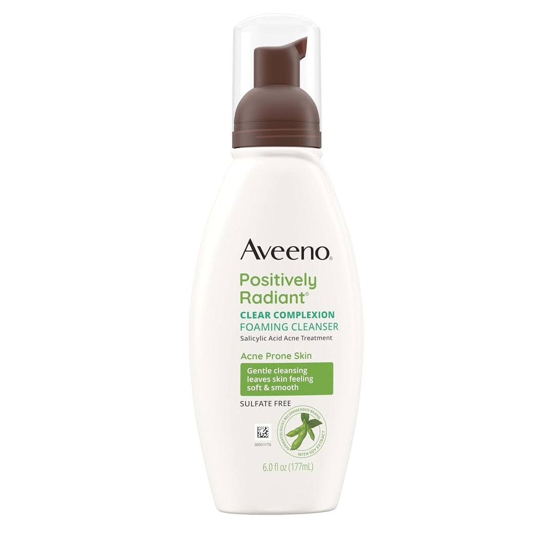 Aveeno Clear Complexion Foaming Oil - Free Facial Cleanser with Soy Extract & 0.5% Salicylic Acid, Acne Treatment Face Wash for Acne - Prone Skin, Sulfate - Free & Hypoallergenic, 6 Fl. Oz - Absolute Discounts