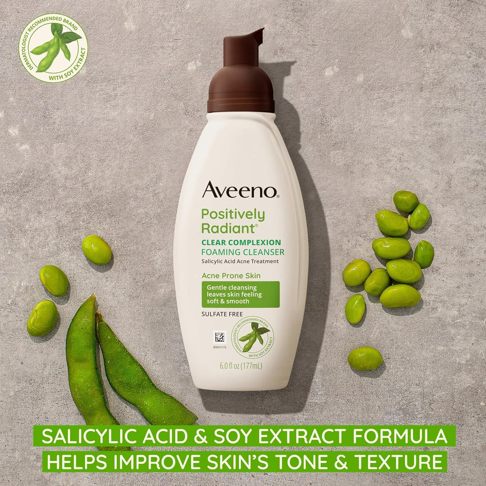 Aveeno Clear Complexion Foaming Oil - Free Facial Cleanser with Soy Extract & 0.5% Salicylic Acid, Acne Treatment Face Wash for Acne - Prone Skin, Sulfate - Free & Hypoallergenic, 6 Fl. Oz - Absolute Discounts