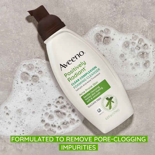 Aveeno Clear Complexion Foaming Oil - Free Facial Cleanser with Soy Extract & 0.5% Salicylic Acid, Acne Treatment Face Wash for Acne - Prone Skin, Sulfate - Free & Hypoallergenic, 6 Fl. Oz - Absolute Discounts