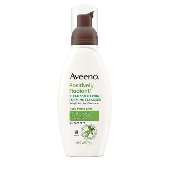 Aveeno Clear Complexion Foaming Oil - Free Facial Cleanser with Soy Extract & 0.5% Salicylic Acid, Acne Treatment Face Wash for Acne - Prone Skin, Sulfate - Free & Hypoallergenic, 6 Fl. Oz - Absolute Discounts