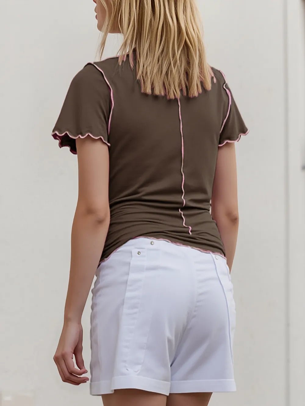 Basic Bae Contrast Trim Mock Neck Short Sleeve T-Shirt - Absolute Discounts