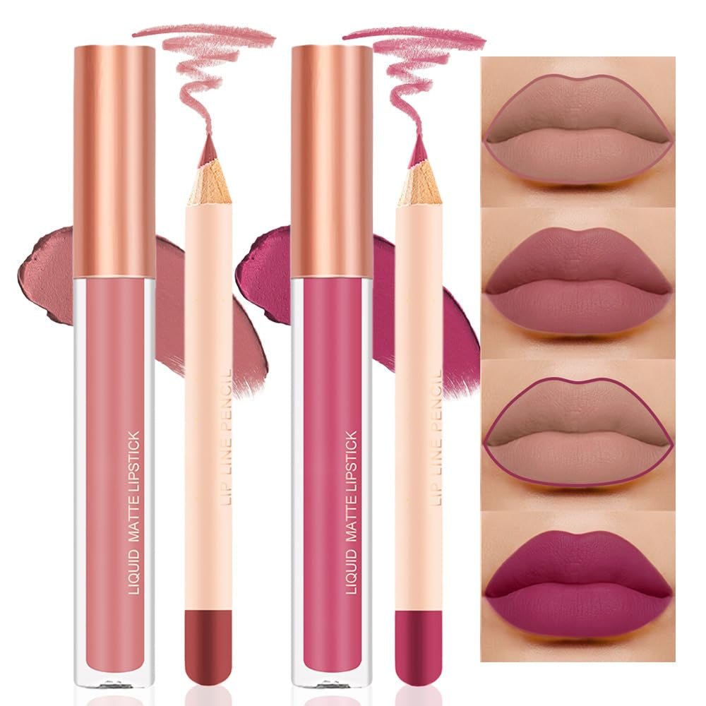 BINGBRUSH Colors Liquid Matte Lipstick and Lipliner Pack Set, 24 Hour Waterproof - Absolute Discounts