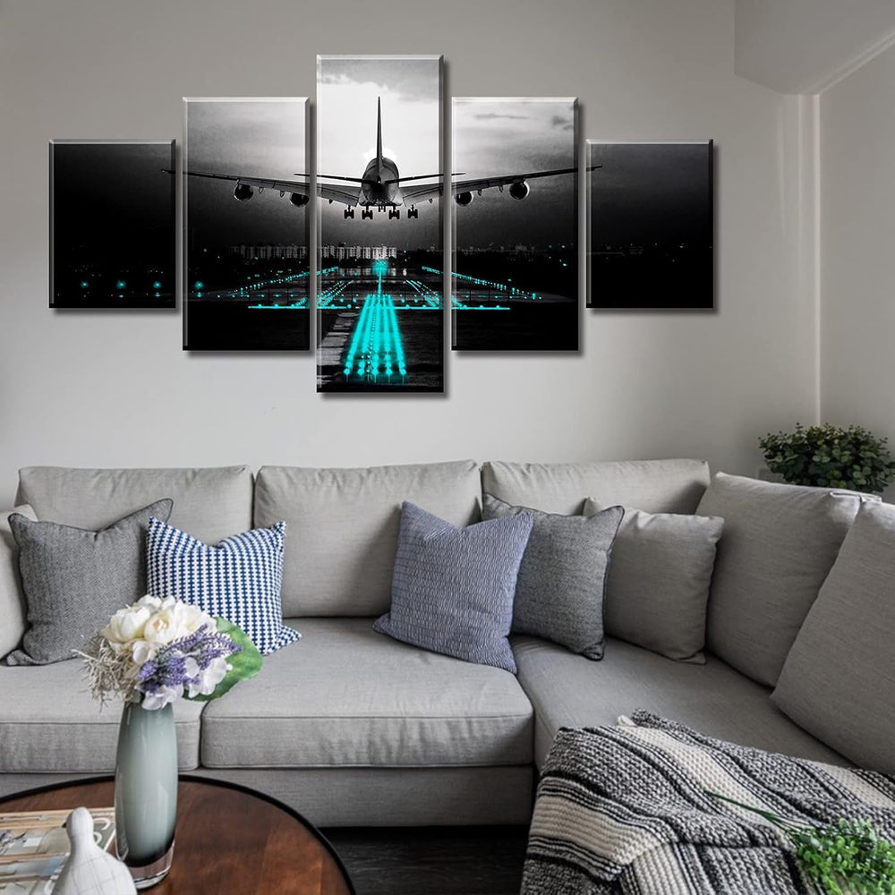 Black Teal Airplane Wall Art Vintage Airplane Wall Decor Canvas Abstract Aviation Painting Decor Print and Framed Artwork for Modern Home Office Large Size Bedroom Decorations 60" W X 32" H - Absolute Discounts