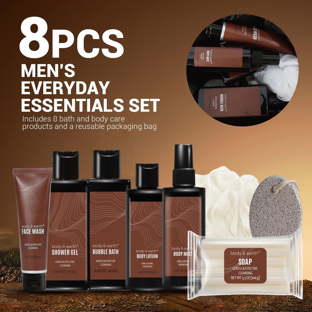 Body & Earth Bath and Body Wash Sets for Men - 8Pcs Spa Baskets Mens Birthday Gifts Sandalwood, Self Care Kit, Husband Men Father'S Day Gifts - Absolute Discounts