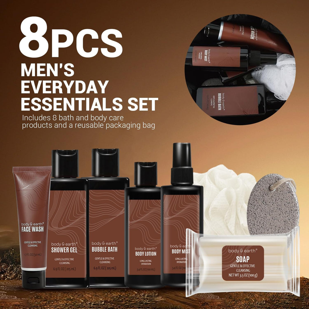 Body & Earth Bath and Body Wash Sets for Men - 8Pcs Spa Baskets Mens Birthday Gifts Sandalwood, Self Care Kit, Husband Men Father'S Day Gifts - Absolute Discounts