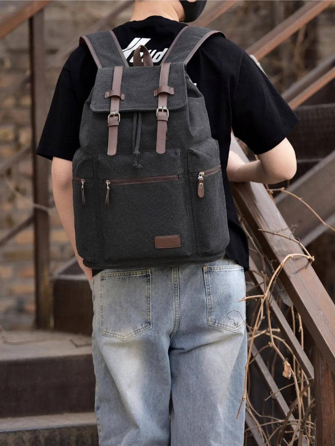 Canvas Backpack Bag with Buckle Straps - Absolute Discounts