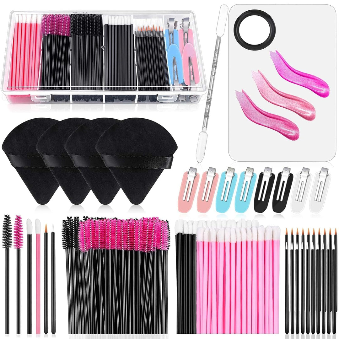 Disposable Makeup Applicators Kit with Triangle Puff Mixing Palette, Artist Supplies Disposable Mascara Wands, Lip Brushes, Hair Clips Powder Puffs for Face with Storage Box - Absolute Discounts
