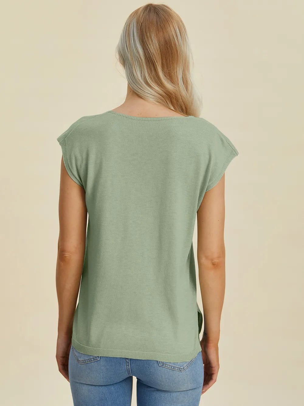 Double Take Full Size Notched Cap Sleeve Knit Top - Absolute Discounts