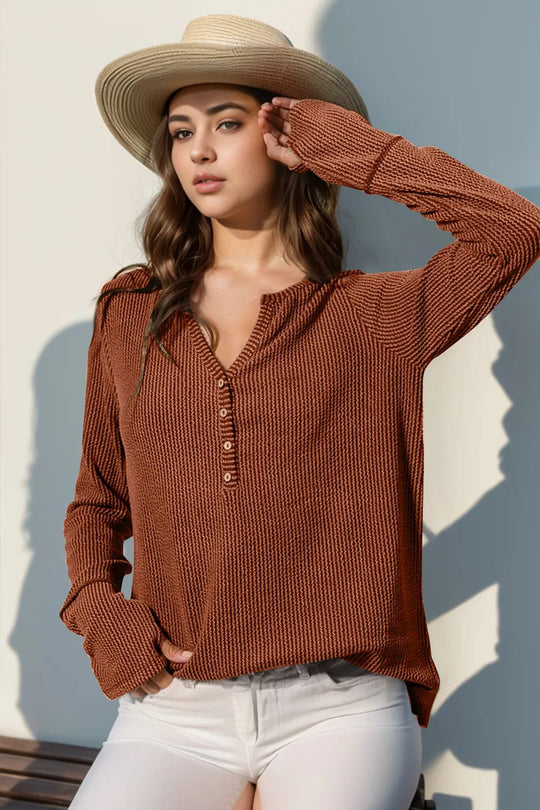 Double Take Full Size Notched Thumbhole Long Sleeve T-Shirt - Absolute Discounts