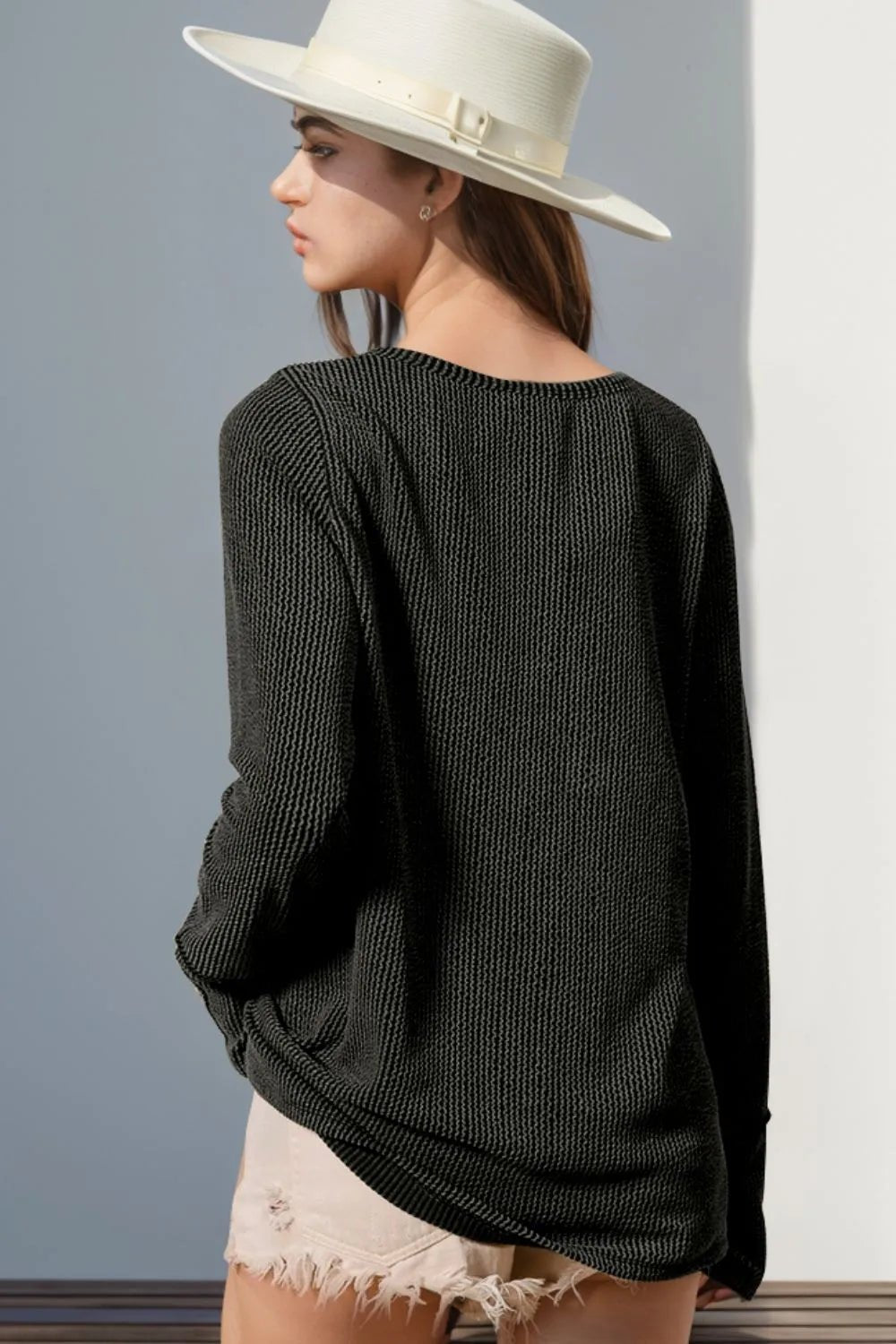 Double Take Full Size Notched Thumbhole Long Sleeve T-Shirt - Absolute Discounts