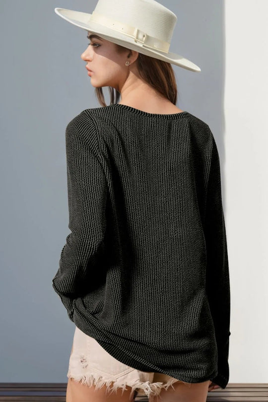 Double Take Full Size Notched Thumbhole Long Sleeve T-Shirt - Absolute Discounts