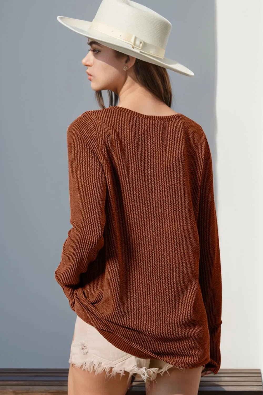 Double Take Full Size Notched Thumbhole Long Sleeve T-Shirt - Absolute Discounts