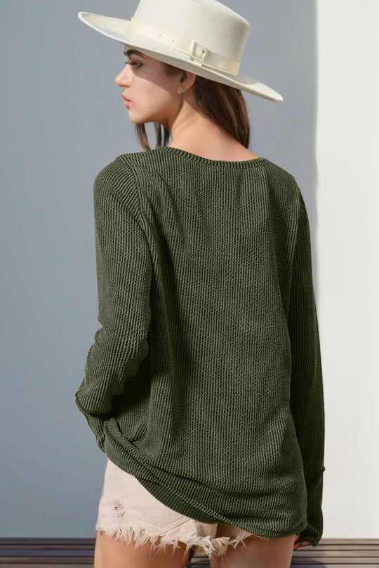 Double Take Full Size Notched Thumbhole Long Sleeve T-Shirt - Absolute Discounts