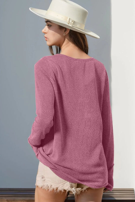 Double Take Full Size Notched Thumbhole Long Sleeve T-Shirt - Absolute Discounts