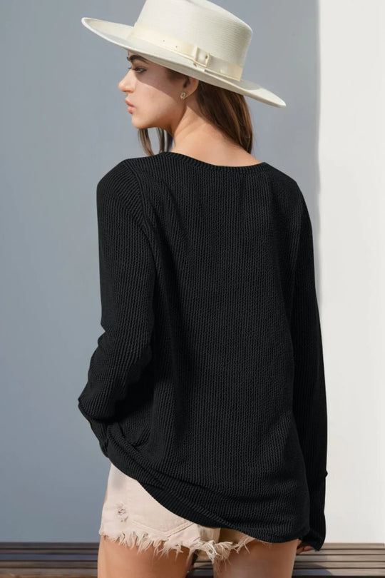 Double Take Full Size Notched Thumbhole Long Sleeve T-Shirt - Absolute Discounts