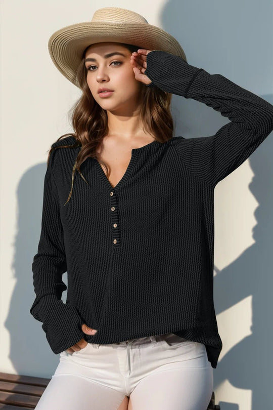 Double Take Full Size Notched Thumbhole Long Sleeve T-Shirt - Absolute Discounts