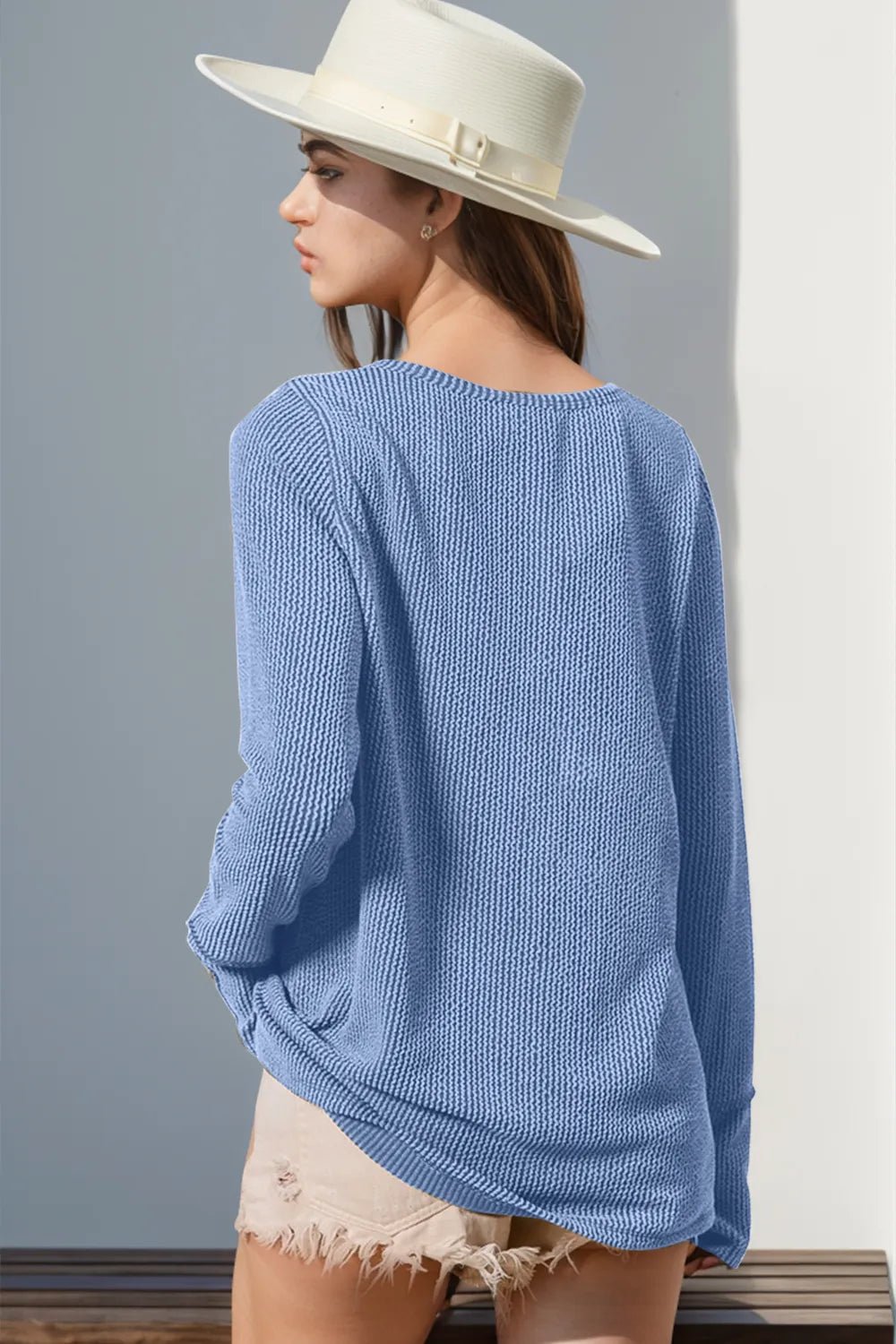 Double Take Full Size Notched Thumbhole Long Sleeve T-Shirt - Absolute Discounts