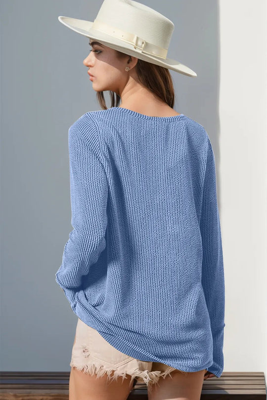 Double Take Full Size Notched Thumbhole Long Sleeve T-Shirt - Absolute Discounts