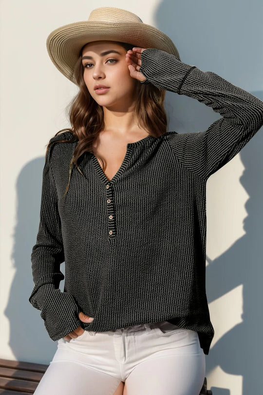 Double Take Full Size Notched Thumbhole Long Sleeve T-Shirt - Absolute Discounts