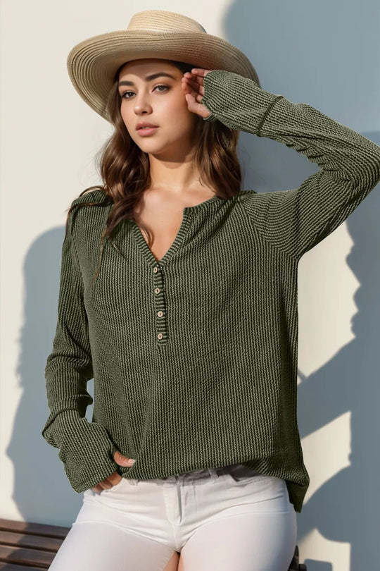Double Take Full Size Notched Thumbhole Long Sleeve T-Shirt - Absolute Discounts