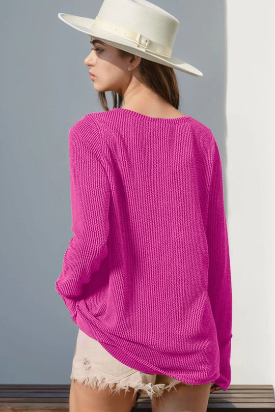 Double Take Full Size Notched Thumbhole Long Sleeve T-Shirt - Absolute Discounts
