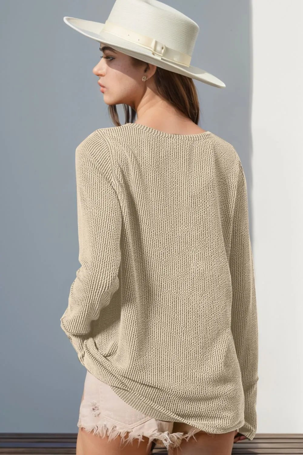 Double Take Full Size Notched Thumbhole Long Sleeve T-Shirt - Absolute Discounts